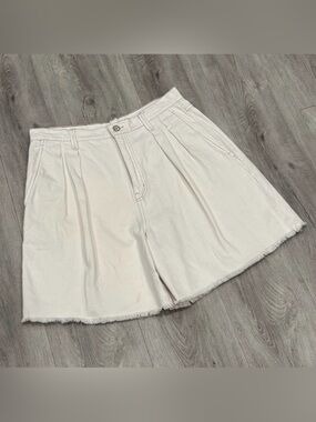 Pistola Women's NOVA White Denim Pleated High Rise Relaxed Fit Bermuda Shorts